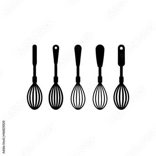 5 different whisk silhouette vector icons set