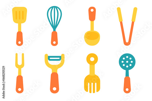 Colorful Utensil Icons. Flat vector mini-illustrations utensil organization in colors children's illustrations