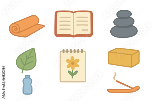 Self-Discovery Icons. Flat vector mini-illustrations self-discovery activities in colors children's