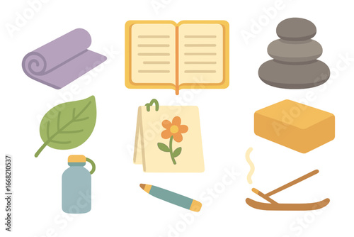 Self-Discovery Icons. Flat vector mini-illustrations self-discovery activities in colors children's