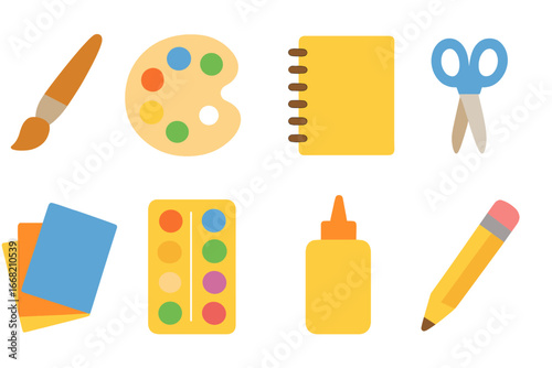 Creative Art Tools. Flat vector mini-illustrations creative self-expression in colors children's illustrations