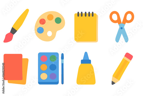 Creative Art Tools. Flat vector mini-illustrations creative self-expression in colors children's illustrations