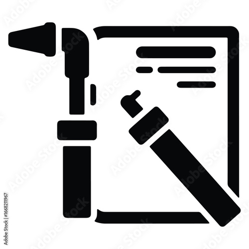 Black and White Otoscope Illustration for Medical Diagnostics and Healthcare Equipment Detailed Examination Tool and Diagnostic Report Symbol