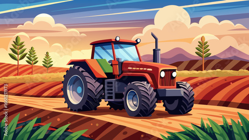 Tractor in Agricultural Field After Harvest
A crimson tractor rests on open soil, earth freshly turned beneath wide skies, farming’s heartbeat echoes in silence, resilience of land and labor preserved