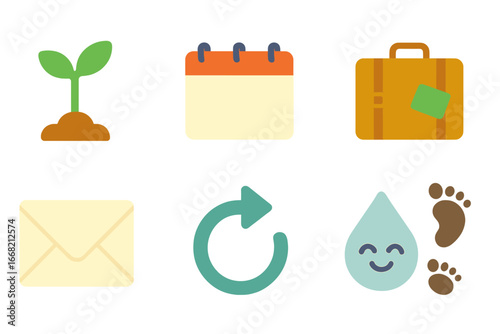 Fresh Start Icons. Flat vector mini-illustrations New beginnings in colors children's illustrations: fresh