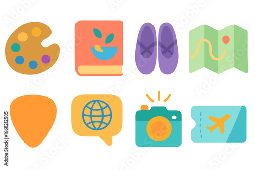 Creative Adventure Icons. Flat vector mini-illustrations Trying something new in colors children's
