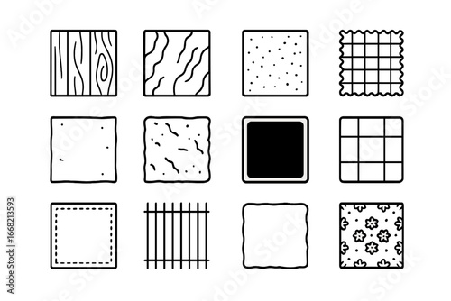 Food Photography Icons. Outline icon set of food photography backgrounds: wooden plank, marble slab, rustic