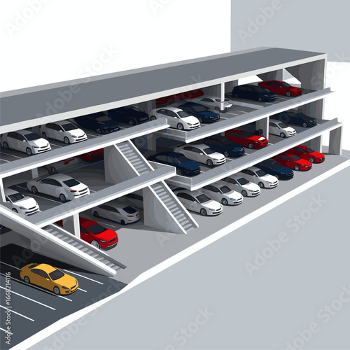 Modern Multi-Story Parking Garage with Cars - 3D Rendered Illustration of Urban Car Park Structure