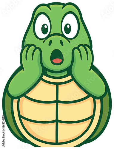 Surprised cartoon turtle illustration for kids - cute, fun, expressive animal character vector