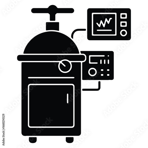 Laboratory Autoclave Medical Equipment Vector Illustration Used for Sterilization Process with Pressure Display and Controls