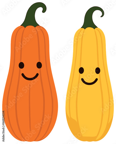 Cheerful pumpkin pair vector | halloween holiday decoration concept art, cute smiley faces