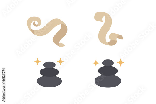 Zen balance stones and decorative ribbons, spa and wellness symbols