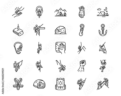 Rock Climbing Line Vector Icons