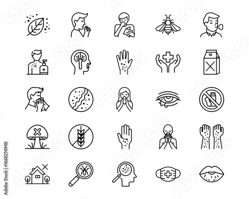 Allergy Symptoms Line Vector Icons