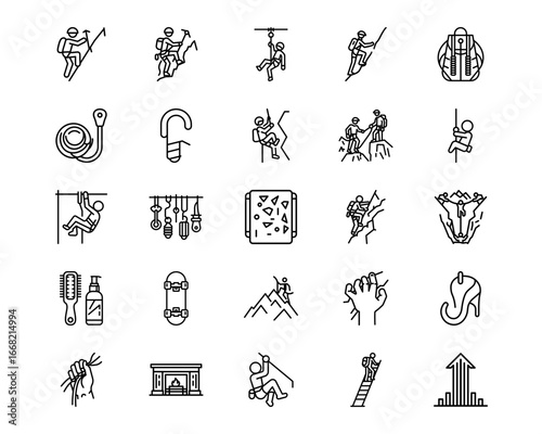 Rock Climbing Line Vector Icons