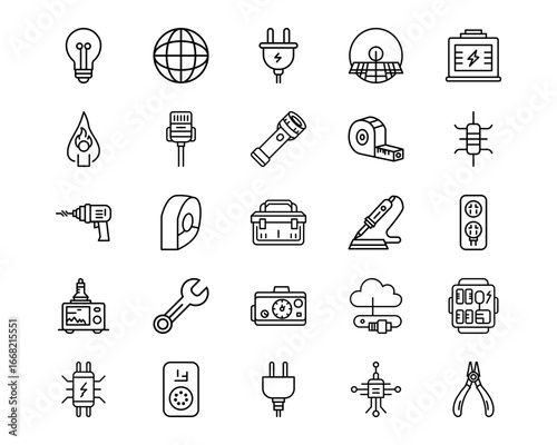 Electrician Tools Line Vector Icons