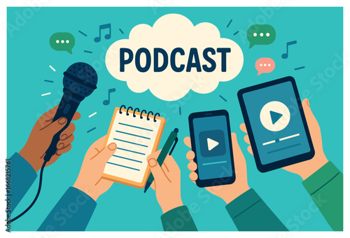 Podcast tools vector: essential equipment for audio broadcasting and content creation
