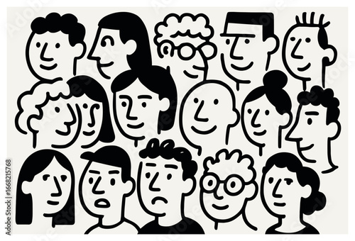 Minimalist face vector art collection: simple line drawings of diverse expressions