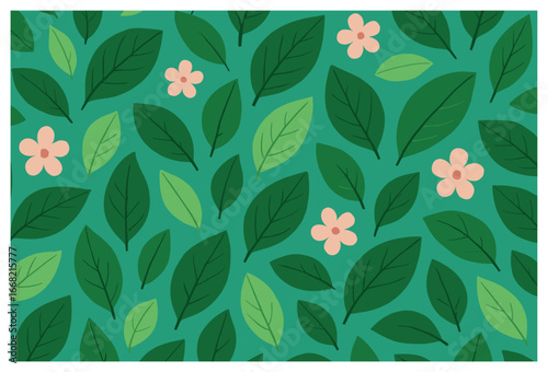 Leafy floral harmony vector: seamless green pattern with leaves and flowers for spring designs