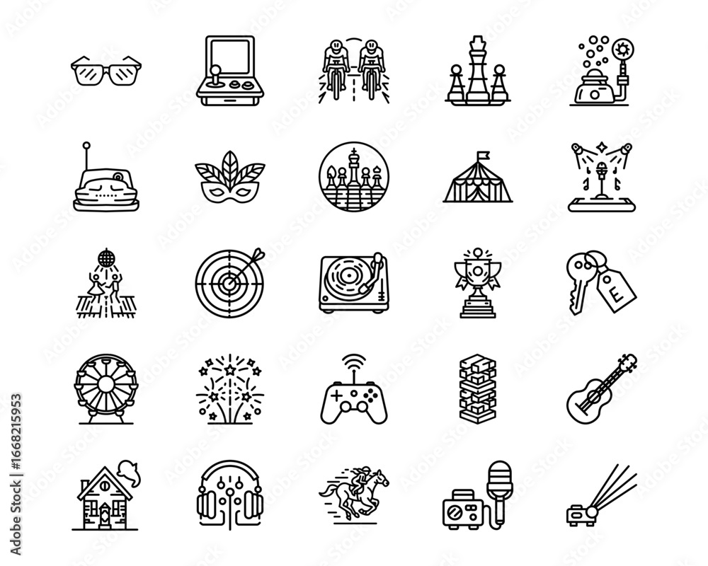 Fototapeta premium Entertainment Line Vector Icons