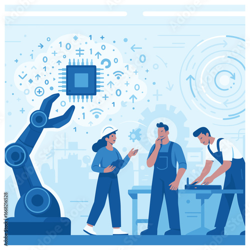 Futuristic lab innovation: robotics and ai advancements in tech development vector