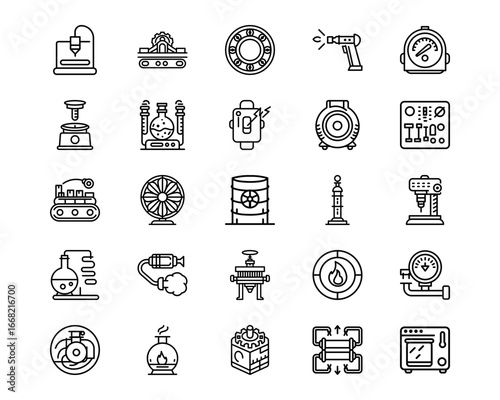 Industrial Process Line Vector Icons