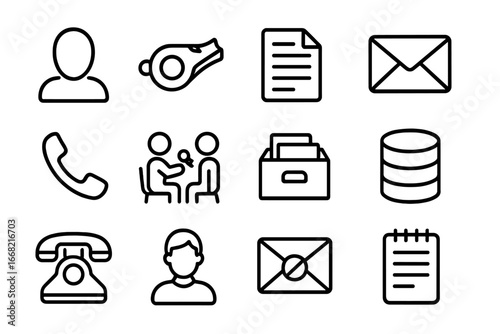 Journalistic Icon Set. Outline icon set of journalistic sources: anonymous figure, whistleblower, official