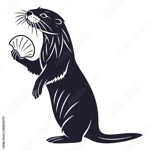 Sea otter holding clam silhouette