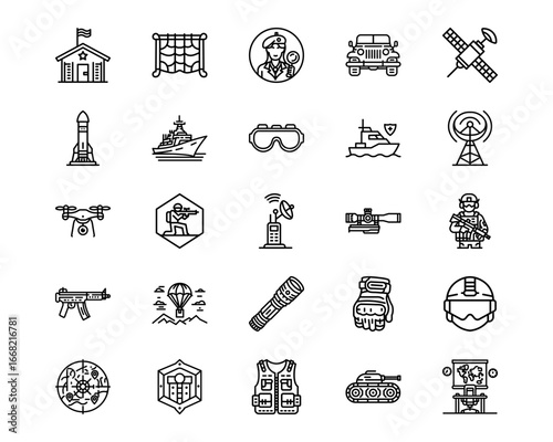 Military Line Vector Icons