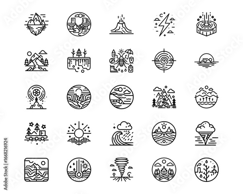 Natural Disaster Line Vector Icons