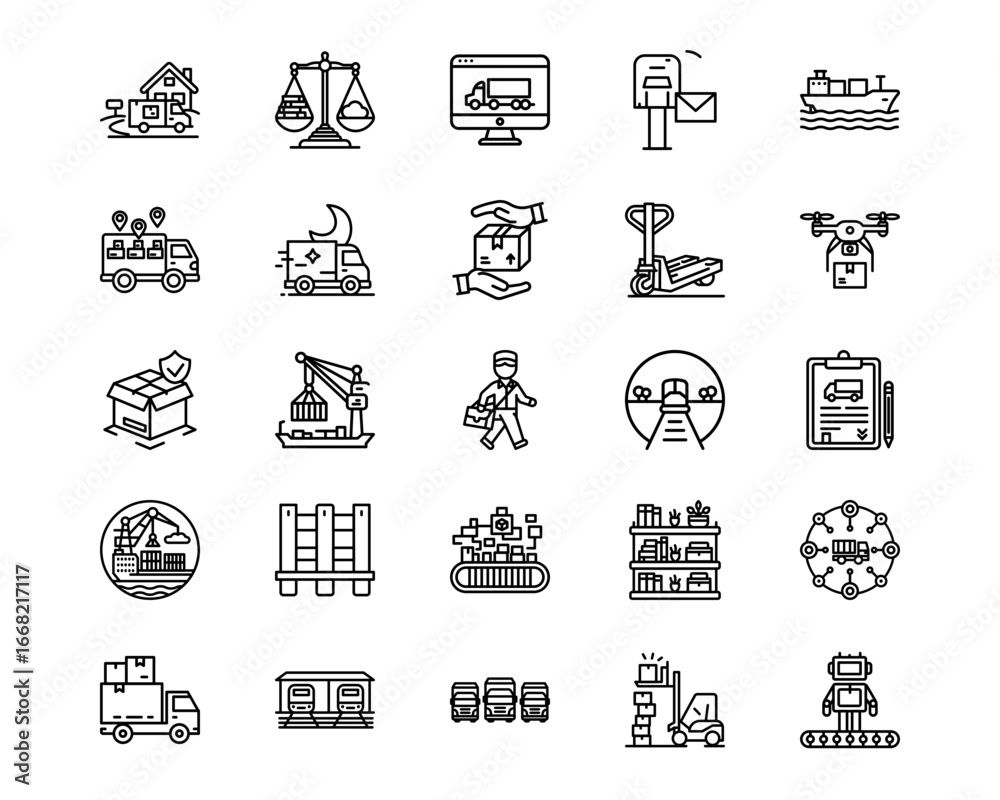 Fototapeta premium Delivery and Logistics Line Vector Icons