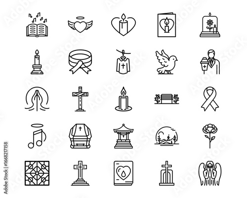 Funeral Line Vector Icons