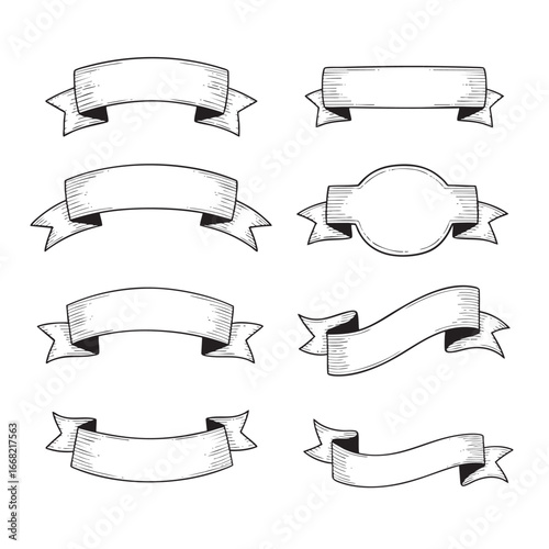 Hand drawn ribbon banners and scrolls variety collection for decorative design elements