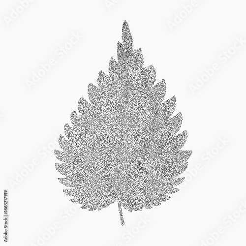 Old print style leaf image with bold threshold grain and layered dots, retro paper texture and grit for punk banner or photocopy zine design.