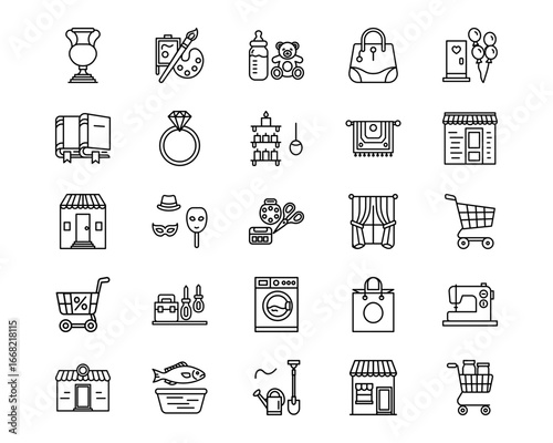 Shops and Stores Line Vector Icons