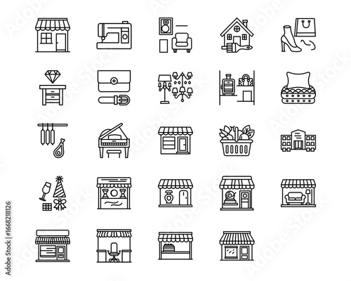 Shops and Stores Line Vector Icons