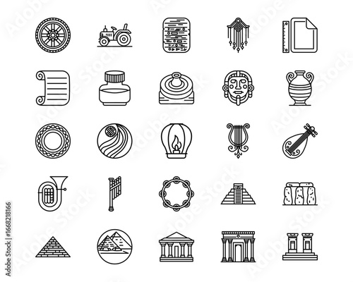 Ancient Civilization Line Vector Icons