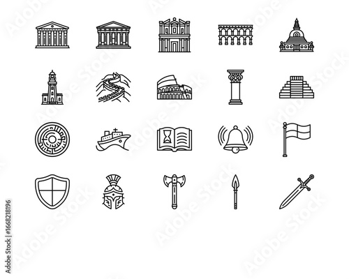 Ancient Civilization Line Vector Icons