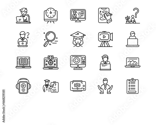 Online Education Line Vector Icons