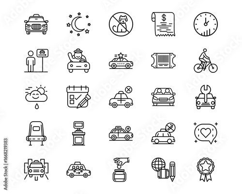 Taxi Service Line Vector Icons