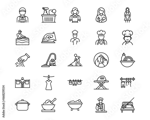 Cleaning and Dusting Line Vector Icons