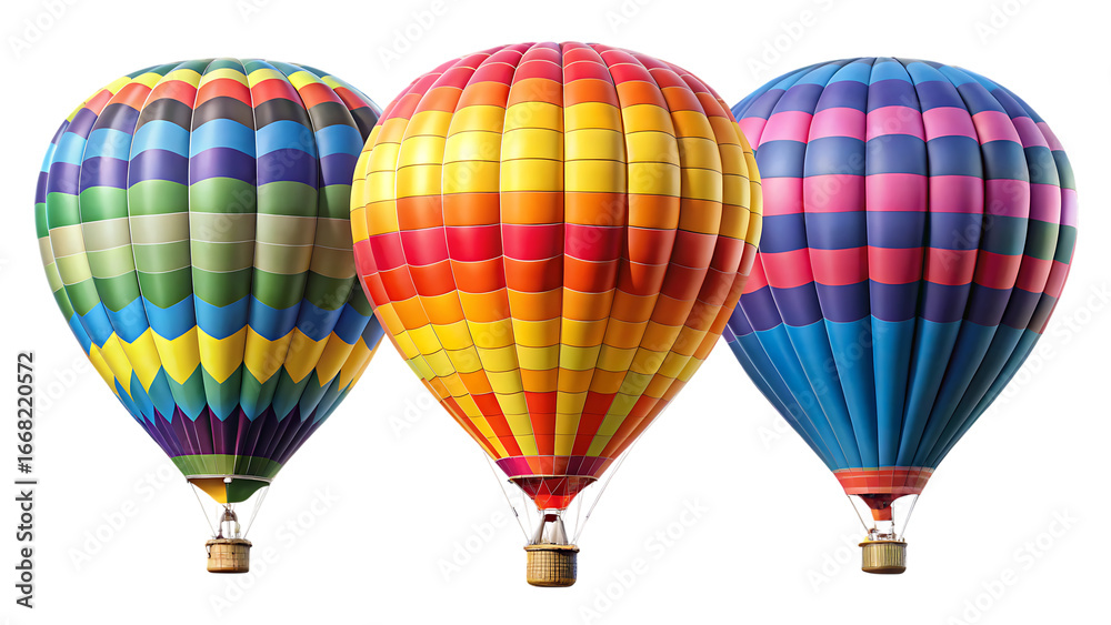 Fototapeta premium Set of Three Hot Air Balloons – Isolated on White Background – PNG – GENERATIVE AI
