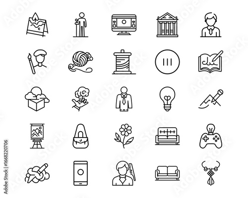 Art and Craft Supplies Line Vector Icons