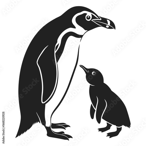 Penguin feeding chick silhouette