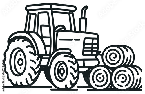 Tractor vector art with hay bales: farming illustrations for rustic harvest designs