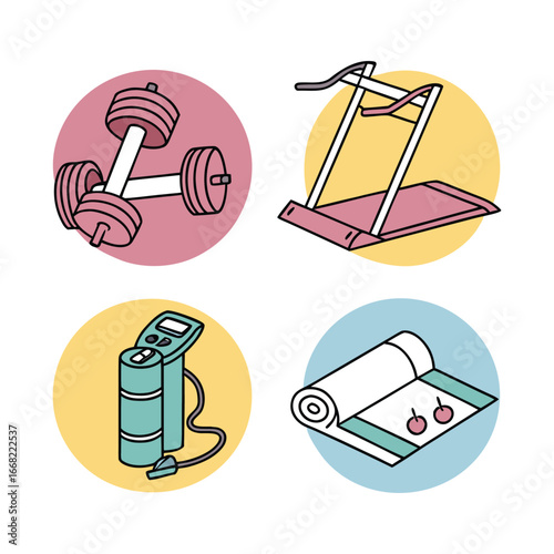 Fitness equipment isometric vector set

