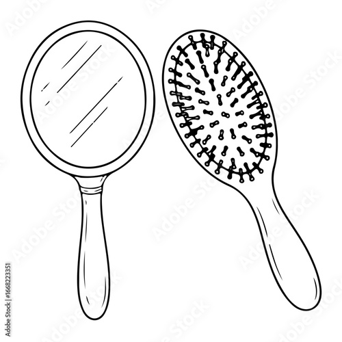 Mirror and hairbrush vector lines icon svg