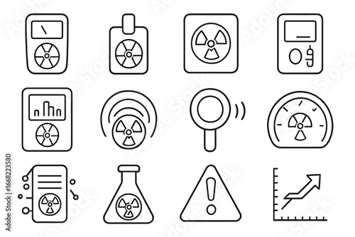 Radiation Measurement Icons. Outline vector icons of radiation measurement tools: Geiger counter, dosimeter