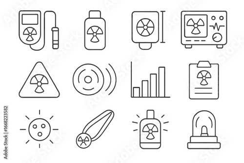 Radiation Measurement Icons. Outline vector icons of radiation measurement tools: Geiger counter, dosimeter