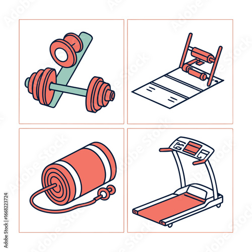 Fitness equipment isometric vector set

